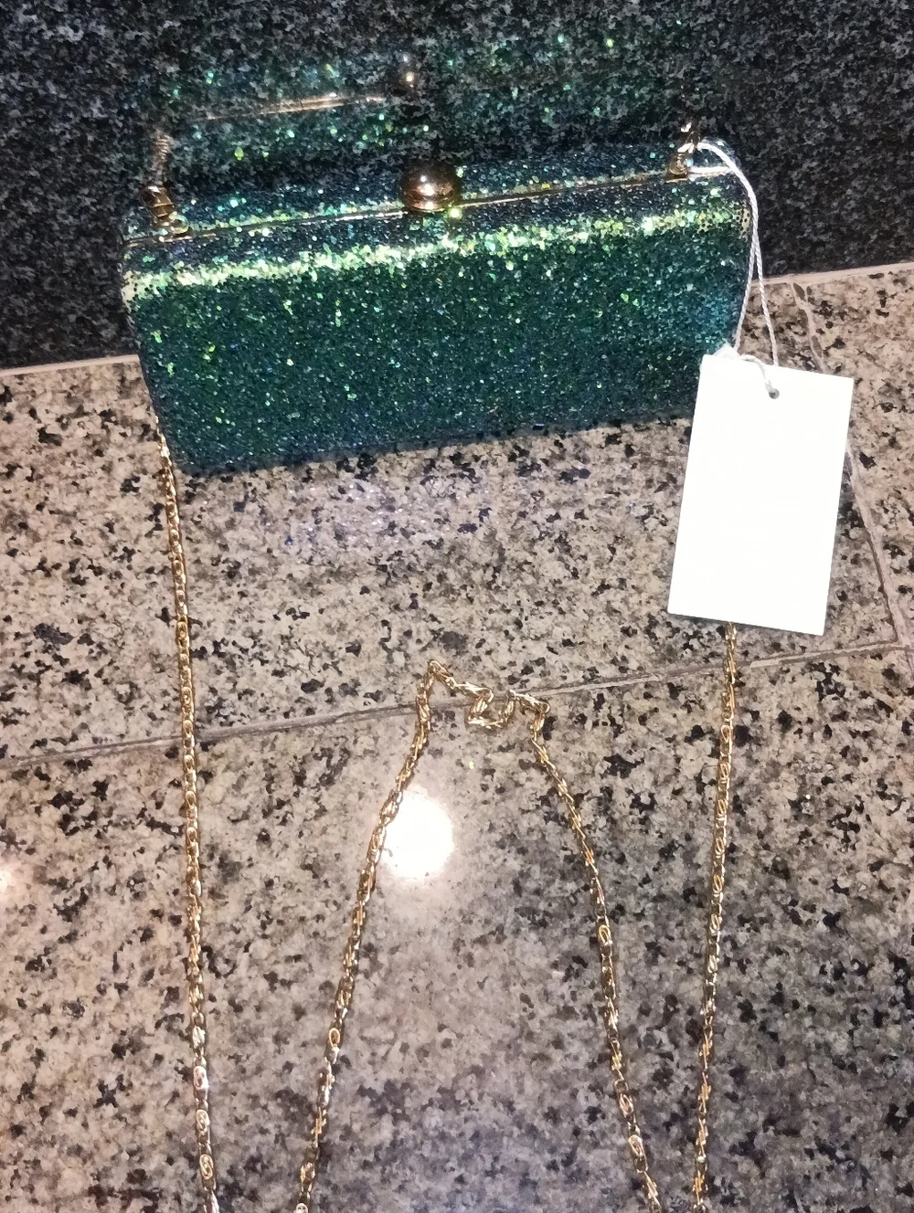 NWT Deux Lux Emerald Green Glitter Box Clutch Minaudière